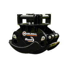 Load image into Gallery viewer, Viper 1300 timber grab, angled view showing open rear jaw and hydraulic rotator cylinder