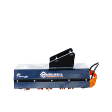 Load image into Gallery viewer, McElhill Grizzly Flail Head 800 for excavators, front view showing headstock bracket, hydraulic hoses and orange flails