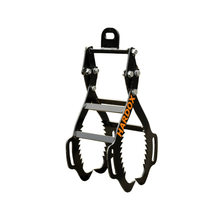 Load image into Gallery viewer, McElhill Engineering The Fang handheld log grab, quad-arm Hardox steel jaws open, hinge detail