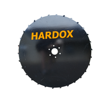 Load image into Gallery viewer, McElhill 900mm fine cut Hardox saw blade supplied with the Reaper Saw Head 900, showing teeth, centre bore and mounting holes